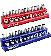 WORKPRO 1/4-inch Magnetic Socket Organizer Set, 2-Piece SAE & Metric Socket Holders, Holds 52 Sta...