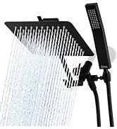 G-Promise All Metal 8 Inch Dual Square Shower Head with Handheld Spray Combo, Rain Shower Head, A...