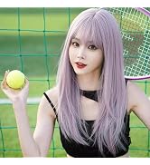 AIKO PRO 24 Inch Long Straight Wig for Women, Natural Synthetic Wig with Bangs, Party & Cosplay W...