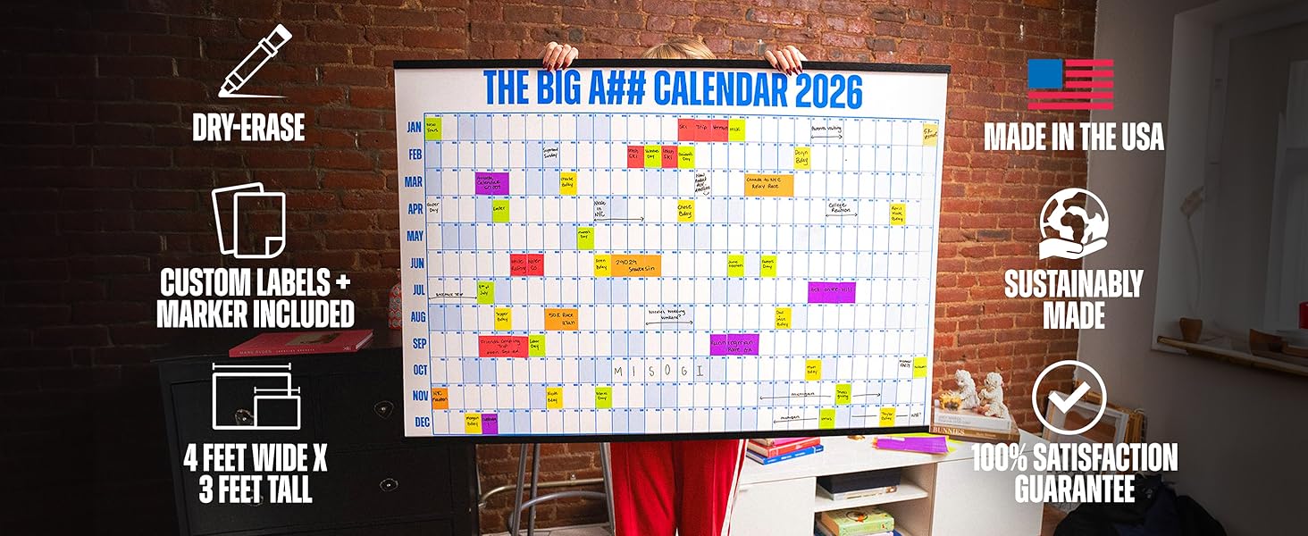 Woman holding a large wall calendar