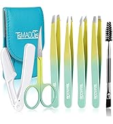 Eyebrow Tweezer Set, TsMADDTs 7 Pcs Tweezers Set for Women, Precision Tweezer for Eyebrows with C...