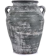 Handcrafted Rustic Terracotta Vase with Handles, 11 Inch Distressed Ceramic Pottery Vase for Farm...