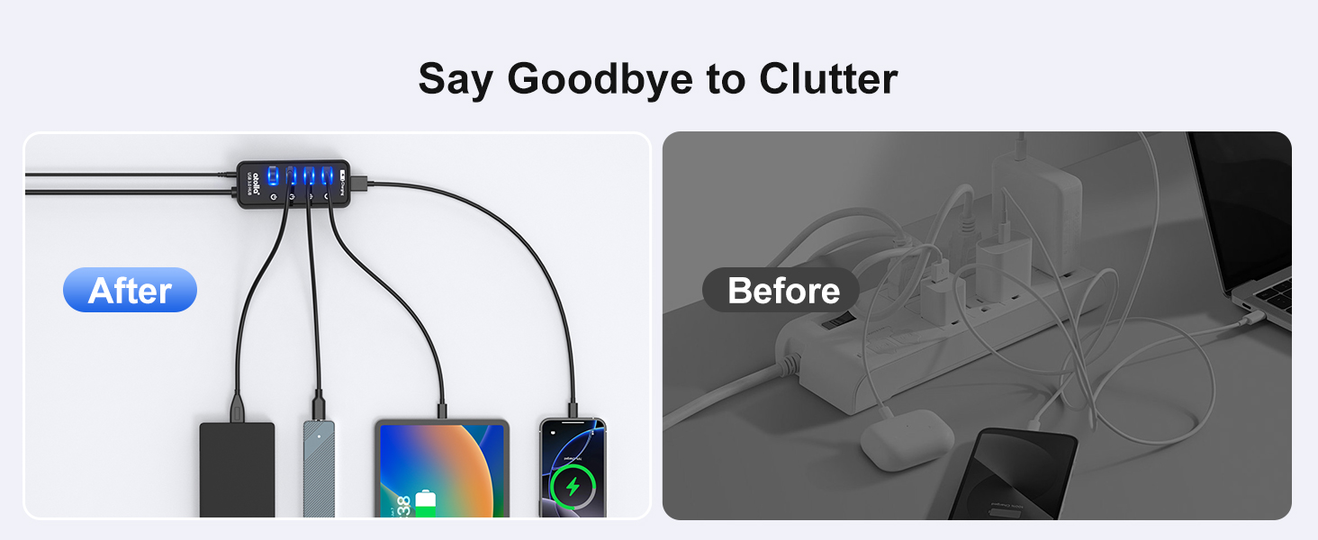 Say goodbye to clutter: one hub replaces multiple chargers and keeps cables tidy
