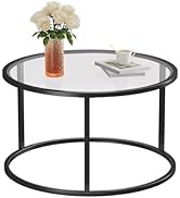 SAYGOER Round Coffee Table Glass Small Coffee Tables for Living Room, 27.6 inch Modern Center Tab...