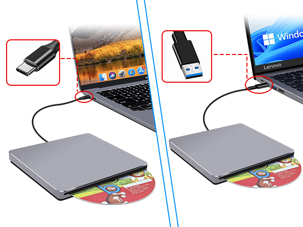 This external CD/DVD drive for pc simply plug it into your laptop's USB or USB-C port.