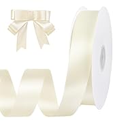 Ivory Satin Ribbon 1 inch 60 Yards Double Faced Cream Ribbon for Crafts Hair Bows Gift Wrapping W...