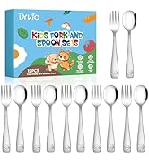 DRKIO Stainless Steel Toddler Utensils Set - 12 Pieces Kids Silverware Set Children Safe Food Gra...
