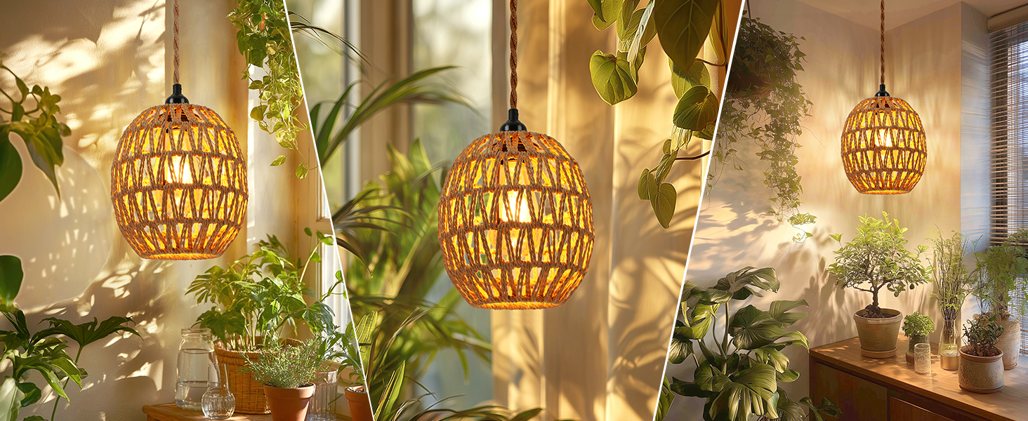 Rattan Pendant Light with Egg Shade