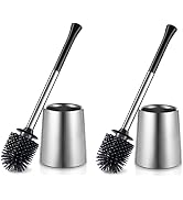Toilet Bowl Brush Holder Set: 2Pack Silicone Stainless Steel Deep Cleaning Toilet Cleaner Brush f...