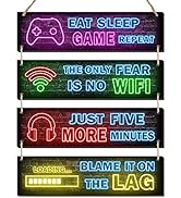 Neon Gaming Wall Decor Set of 4 - Boys Room Decorations for Bedroom, Neon Gaming Art Print Game P...