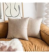 Demetex Linen Throw Pillow Covers Beige Cushion Covers Square Decorative Farmhouse Accent Throw P...