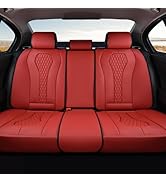 Coverado Car Seat Covers, Rear Car Seat Cover, 3-Pieces Leather Seat Cover, Red Car Seat Cushion,...