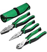 SK 3-Piece Pliers Set, 9.5-Inch Linesman Pliers, 8-Inch Diagonal Pliers, 8-Inch Long Nose Pliers,...