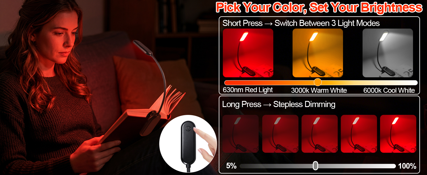 dimmable red light reading light
