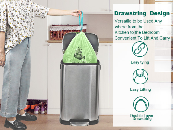 Compostable Trash Bags with Drawstring