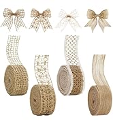 KINGLAKE 4 Rolls Natural Burlap Ribbon - 15.3 Yards Jute Ribbon for Gift Wrapping Lace Ribbons fo...