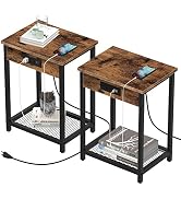 Nightstand with Charging Station Set of 2 Side End Table with USB Ports and Power Outlets Industr...