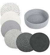 8" Trivets for Hot Dishes, Hot pots and Pans,6 Heat Resistant Hot Pads and Storage Basket 1 Pack,...