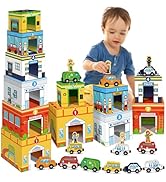 Aizweb Toddler Sorting&Stacking Toys with Magnetic Wooden Vehicle,Cars&Community Helpers,STEM Bui...