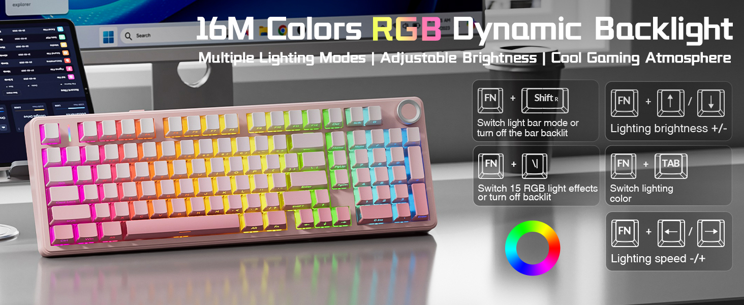 wireless mechanical keyboard silent RGB backlight keyboard quiet pink keyboard