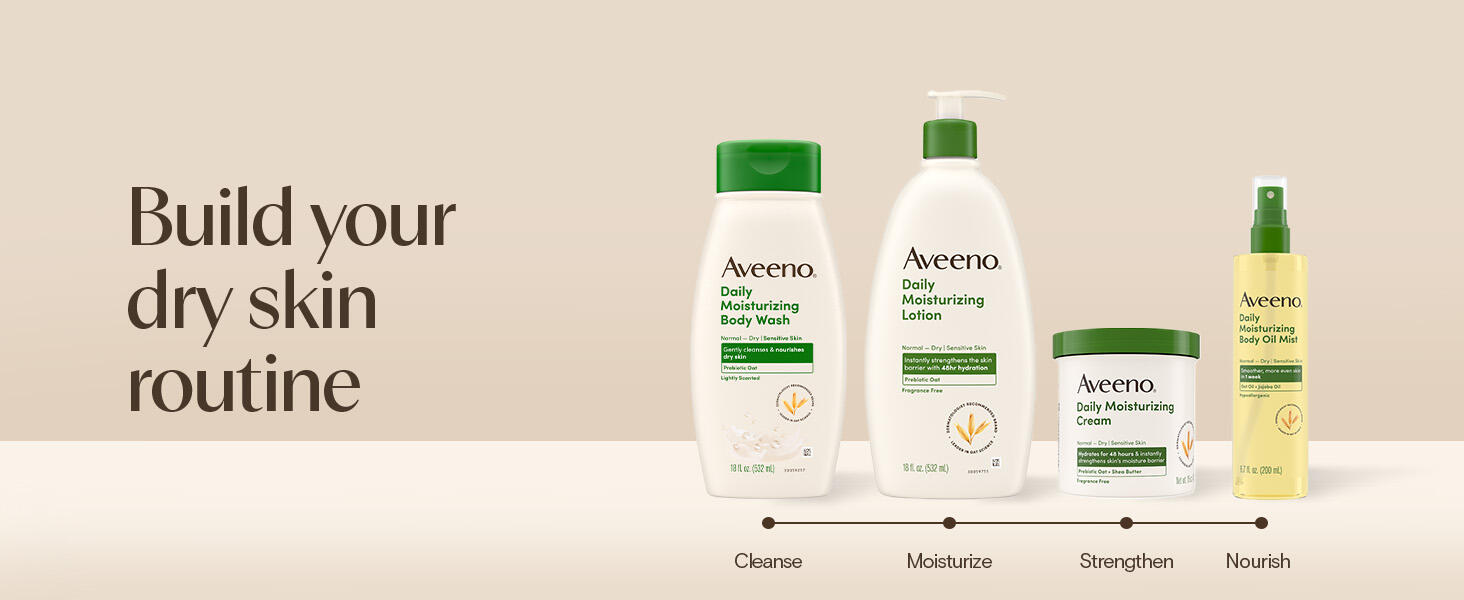 Build your dry skin care routine with the Aveeno Daily Moisturizing line