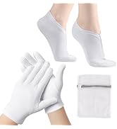 BESSLEE 12 Pairs Cotton Moisturizing Gloves and Socks Set (1 Washing Bag Included), Dry Hands Fee...