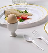 JOLLY CHEF 100Pieces Gold Plastic Plates, 10 Inch Disposable Plates White Plate with Gold Rim,Hea...