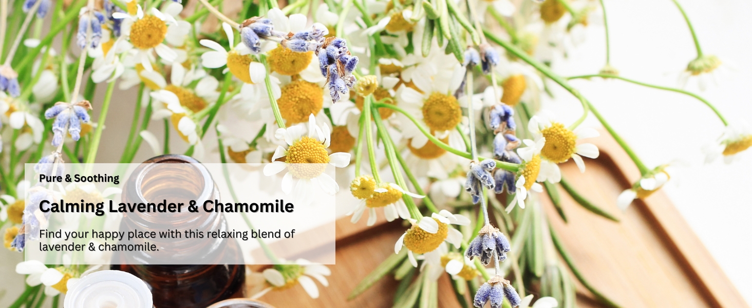 Pure & soothing - lavender & chamomile create a relaxing blend for aromatherapy.
