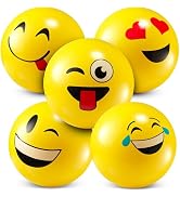 KiddieLoot 5-Inch Happy Face Bouncing Balls for Kids & Toddlers (Pack of 5) - Playground Balls w/...