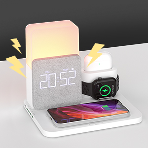 a charging device with a charging device and a smart watch on it.
