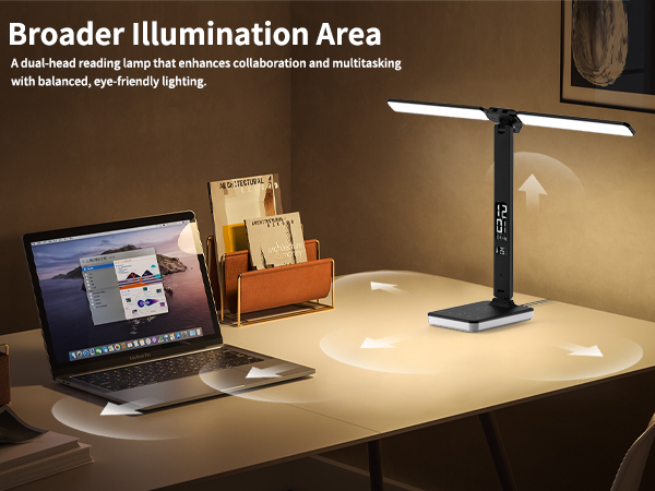 Dual-head, multi-angle folding table lamp for a wider range of illumination