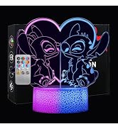 Stitch Night Light for kids: Two-Color Lighting Effects, 32 Changing 3D Illusion LED Lamp with Re...