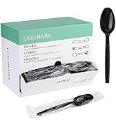 Laojbaba Plastic Spoons Disposable Individually Packaged Spoons Black 7-Inch Commercial Take Away...