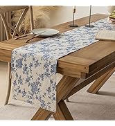 Pastoral Table Runner - 14 x 72 Inch Rectangle - Linen Fabric - Washable Tabletop with Dust-Proof...