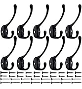 IBosins 10 Pack Heavy Duty Dual Coat Hooks Wall Mounted with 40 Screws Retro Double Hooks Utility...