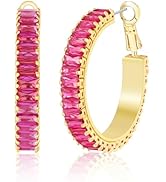 Lourny Gold Crystal Hoop Earrings for Women Trendy, 18K Gold Plated Chunky Big Cubic Zirconia Ear...