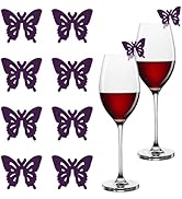 PRESSINART 8Pcs Acrylic Wine Glass Tags Purple Butterfly Pink Bowknot Cat Rose Pink Cherry Blosso...