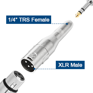 Converts a balanced XLR connection to a balanced 1/4 inch TRS connection