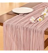 Socomi Pink Cheesecloth Table Runner Valentines Day Spring Boho Rustic Gauze Farmhouse 120 inch 1...