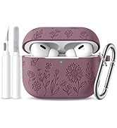 Hamile for AirPods Pro 2nd Generation Case with Cleaner Kit & Keychain, Cute Flower Engraved Soft...