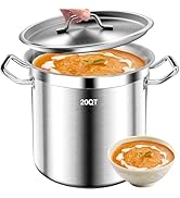 Stock Pot 20QT Stainless Steel Stockpot with Lid, Large Stock Pot - Heavy Duty Tri-Ply Bottom Com...