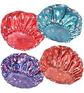 4 PCS Shower Cap for Women, Elastic and Reusable Bath Caps, Double Layers Shower Caps Reusable Wa...