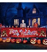 Jobkoo Halloween Banner Outdoor 120" x 20" Long Fabric Happy Halloween Decorations Banners Trick ...