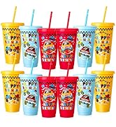 XLSXEXCL 12 Pcs Monster Truck Birthday Party Cups with Lids Starws, 24 oz Monster Truck Cups Birt...
