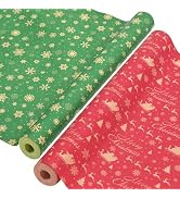 AhfuLife 2 Rolls Christmas Wrapping Paper - 17 Inch × 49.2 Ft Per Roll, Recyclable Red Green Kraf...