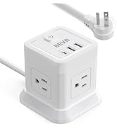 BEVA Power Strip with USB - 5ft Long Extension Cord with 4 Widely Spaced Outlets and 3 USB Ports ...
