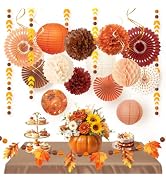 NICROHOME EUR Fall Thanksgiving Decorations, 21 PCS Burnt Orange Burgundy Maple Leaf Garlands Tis...