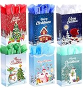24Pcs Christmas Gift Bags with Tissues, Small Christmas Bags for Gift with Handle, Xmas Treat Pap...