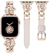 Minyee Compatible with Apple Watch Band 42/41/40/38/44/45/46/49mm Women, Dressy Slim Elegant Leat...