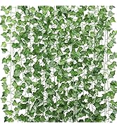 12 Strands Fake Ivy Garlands Leaves Artificial Vines Faux Green Hanging Plants for Bedroom Wall H...